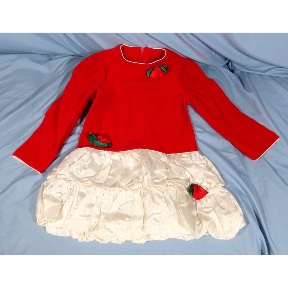 VTG Rare Editions RED VELVET DRESS Ivory Taffeta Bubble Skirt ROSES ROSETTES 5